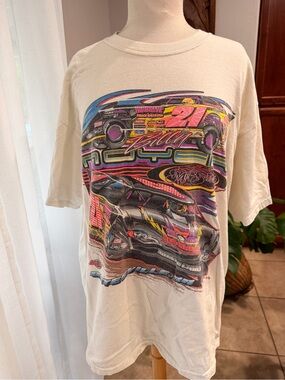 Vintage Billy Moyer #21T Racing T Shirt XL Double Sided Gildan NASCAR Dirt Track